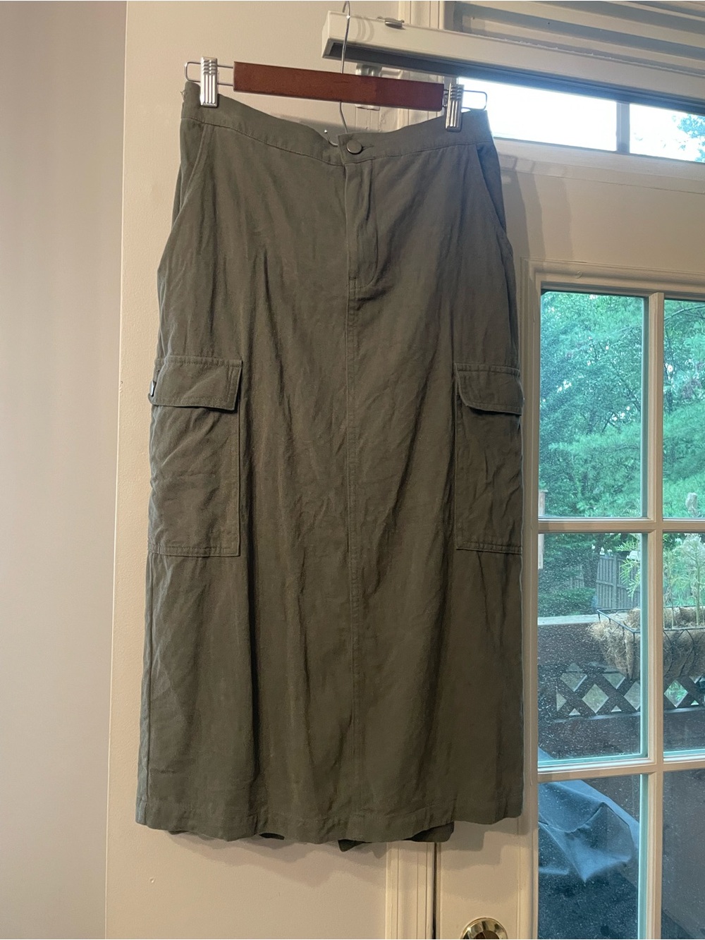 Grade and Gather Olive Green Cargo Midi Skirt, Never Worn